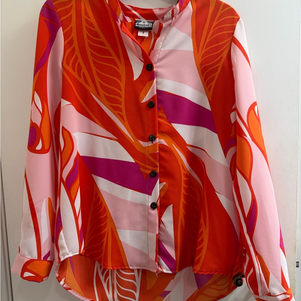 Manuhealii Deep Orange and Pink Women's Button-Up Blouse